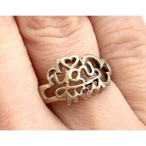 I Love Mom - Hand Carved Straight Shank 925 Sterling Silver Vintage Ring - sz 7